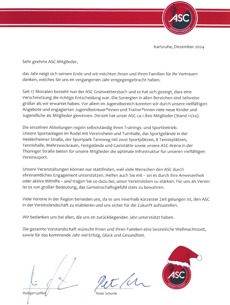 Weihnachtsbrief an unsere Mitglieder 🎄🎅🏻